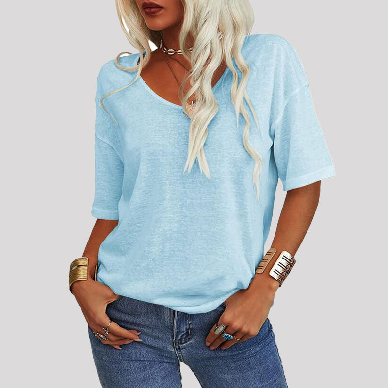 Naisten Yksivärinen V-Pääntie T/Women's Solid Color V-Neck T