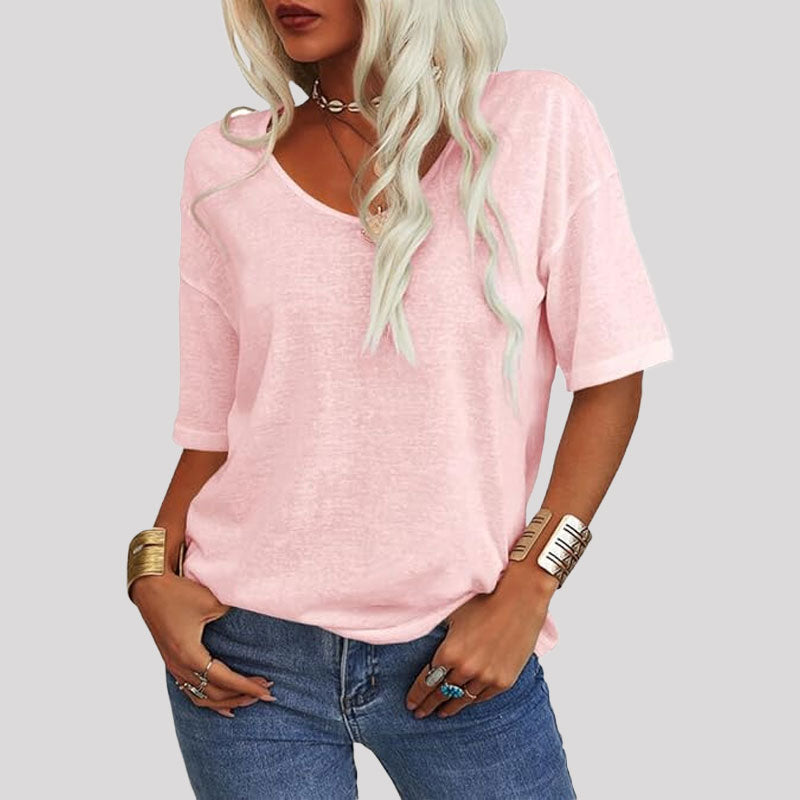 Naisten Yksivärinen V-Pääntie T/Women's Solid Color V-Neck T