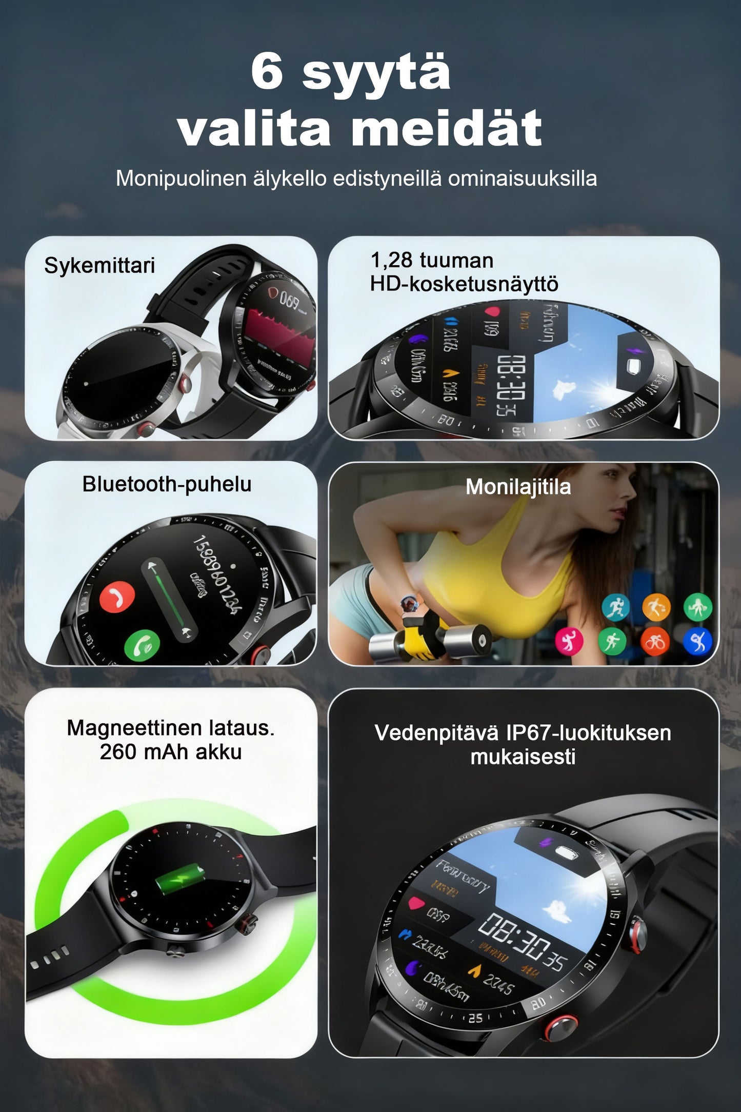1,28 tuuman näytöllä varustettu urheiluälykello