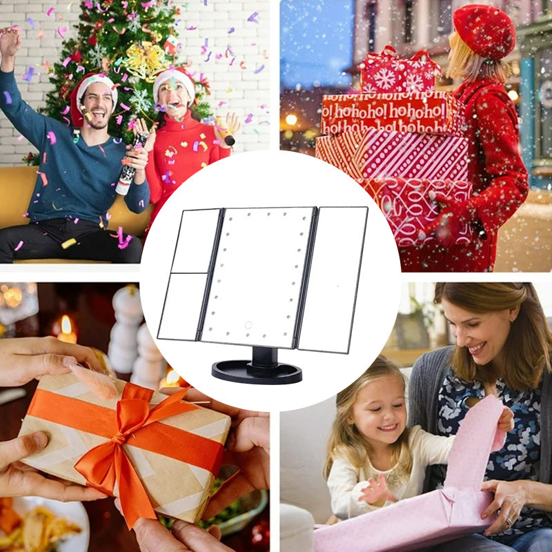 {Ilmainen Toimitus}Kolmen puolen taittuva Led Makeup Mirror -peili