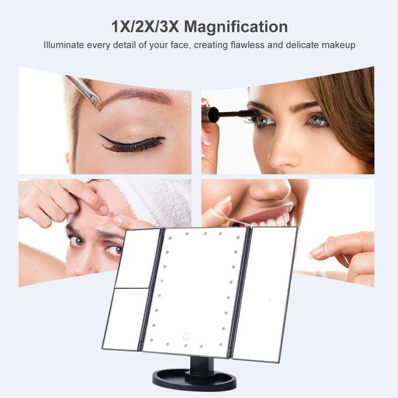 {Ilmainen Toimitus}Kolmen puolen taittuva Led Makeup Mirror -peili