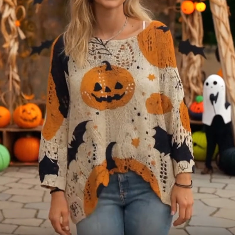 đ Noitamainen kodikas tunnelma â Halloween-kurpitsaneulepuser