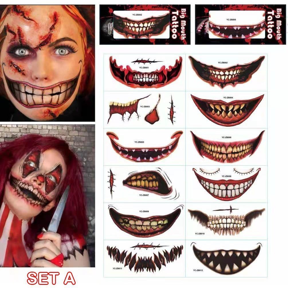 Halloween Big Mouth Tattoo StickersđRealistic & Easy To Remove
