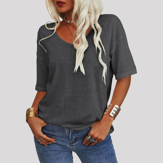 Naisten Yksivärinen V-Pääntie T/Women's Solid Color V-Neck T