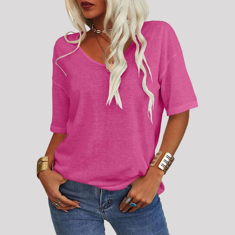 Naisten Yksivärinen V-Pääntie T/Women's Solid Color V-Neck T