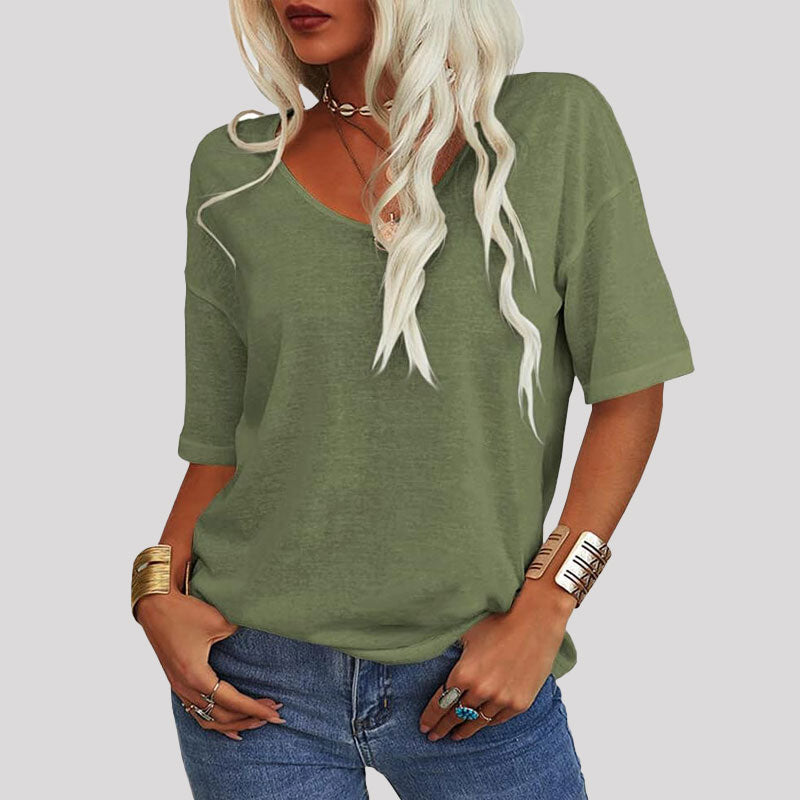Naisten Yksivärinen V-Pääntie T/Women's Solid Color V-Neck T