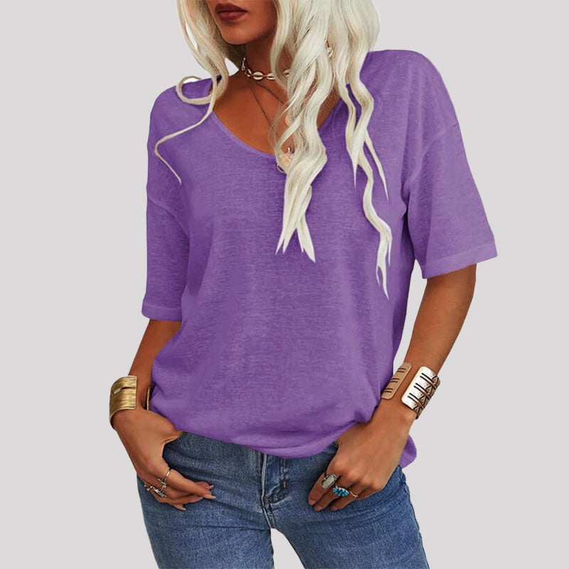 Naisten Yksivärinen V-Pääntie T/Women's Solid Color V-Neck T