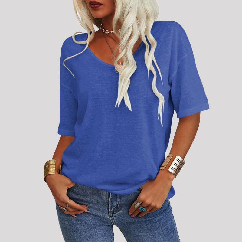 Naisten Yksivärinen V-Pääntie T/Women's Solid Color V-Neck T