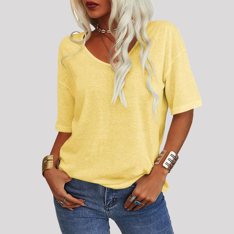 Naisten Yksivärinen V-Pääntie T/Women's Solid Color V-Neck T