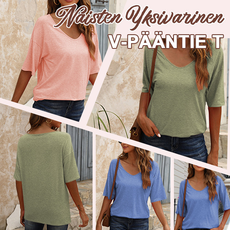 Naisten Yksivärinen V-Pääntie T/Women's Solid Color V-Neck T