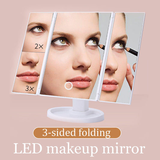 {Ilmainen Toimitus}Kolmen puolen taittuva Led Makeup Mirror -peili