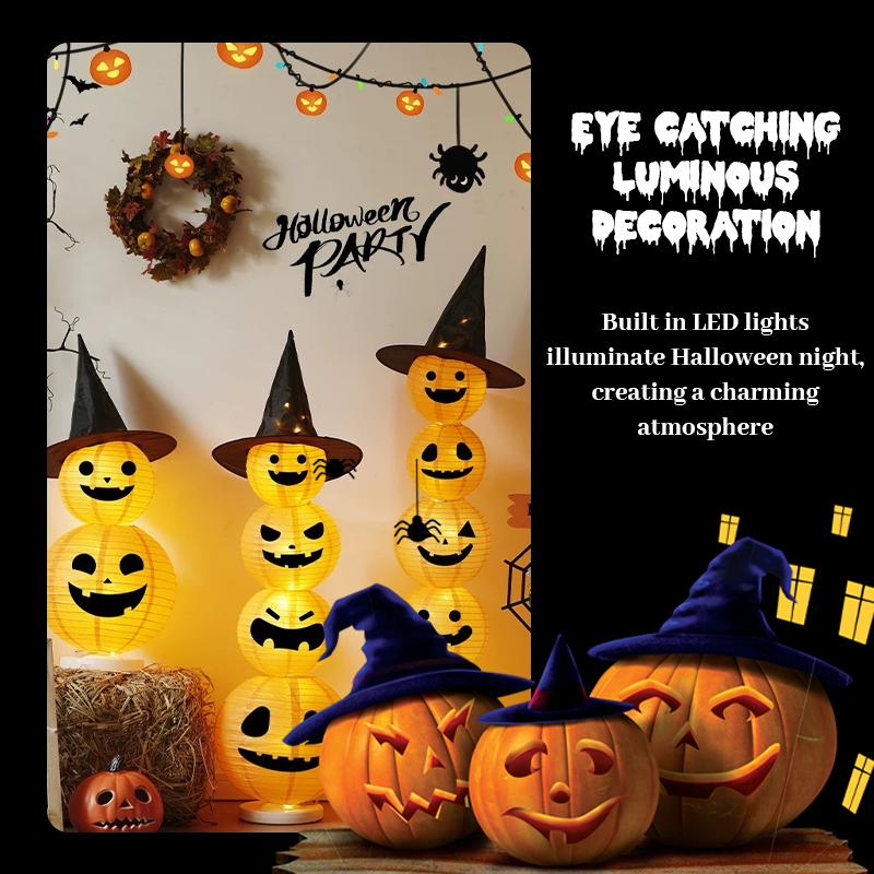 🎃Kokoontaitettavat, valaistut, pinotut kurpitsat