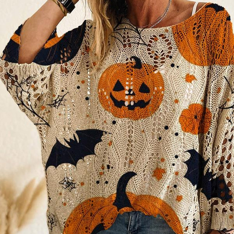 🎃 Noitamainen kodikas tunnelma – Halloween-kurpitsaneulepuser