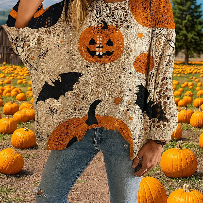🎃 Noitamainen kodikas tunnelma – Halloween-kurpitsaneulepuser