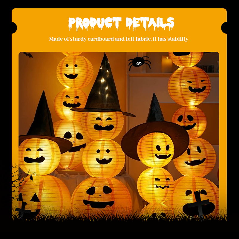 🎃Kokoontaitettavat, valaistut, pinotut kurpitsat