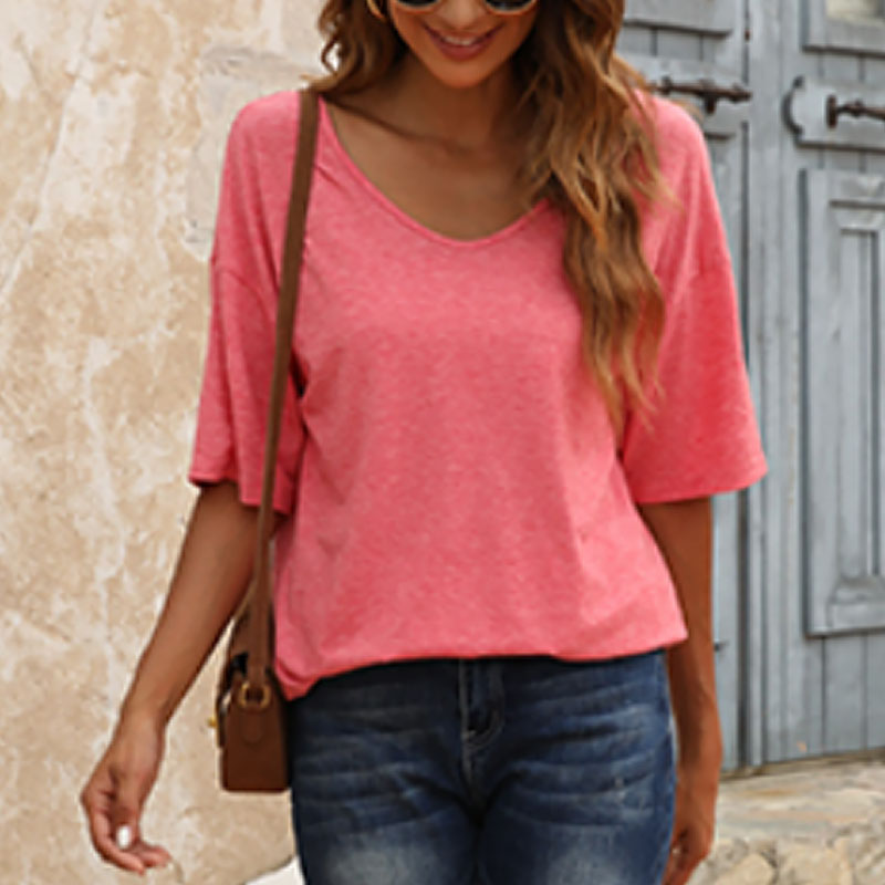 Naisten Yksivärinen V-Pääntie T/Women's Solid Color V-Neck T