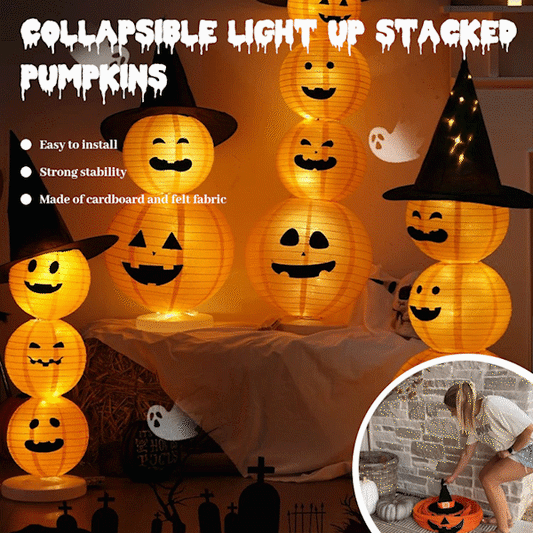🎃Kokoontaitettavat, valaistut, pinotut kurpitsat