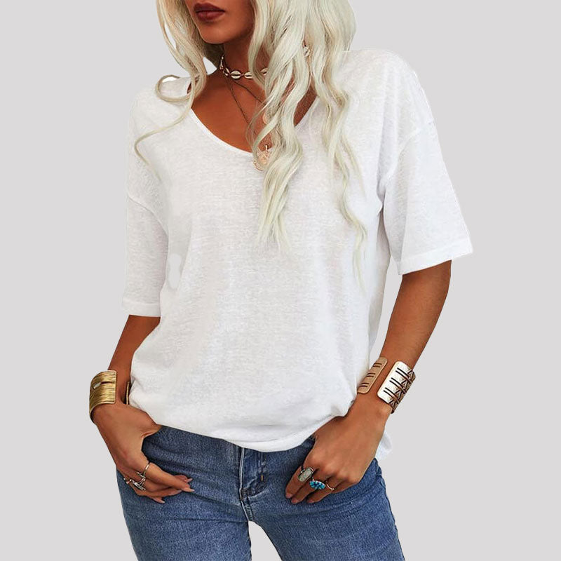 Naisten Yksivärinen V-Pääntie T/Women's Solid Color V-Neck T