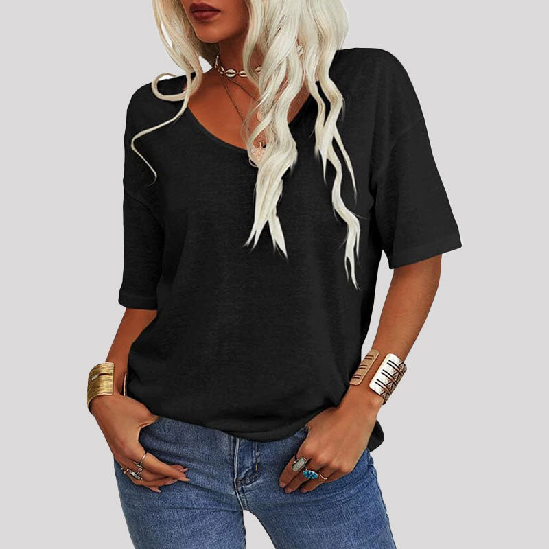 Naisten Yksivärinen V-Pääntie T/Women's Solid Color V-Neck T
