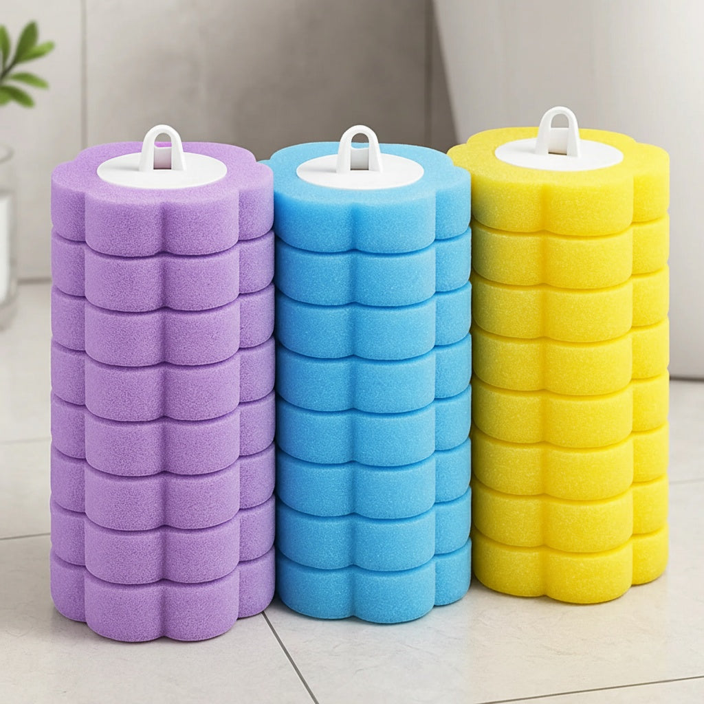 Kertakäyttöinen WC-puhdistusjärjestelmä: WC-harja ja teline esikyllästettyä puhdistusliuosta sisältäe