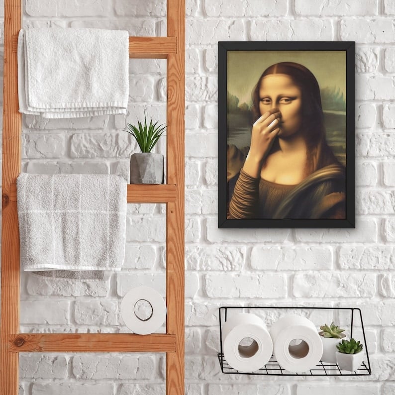 Mona Lisa -jäljitelmä taidekoriste, hauska vintage-vessahuumori huoneen sisustus