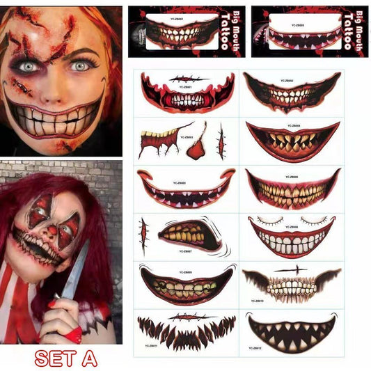 Halloween Big Mouth Tattoo Stickers😈Realistic & Easy To Remove